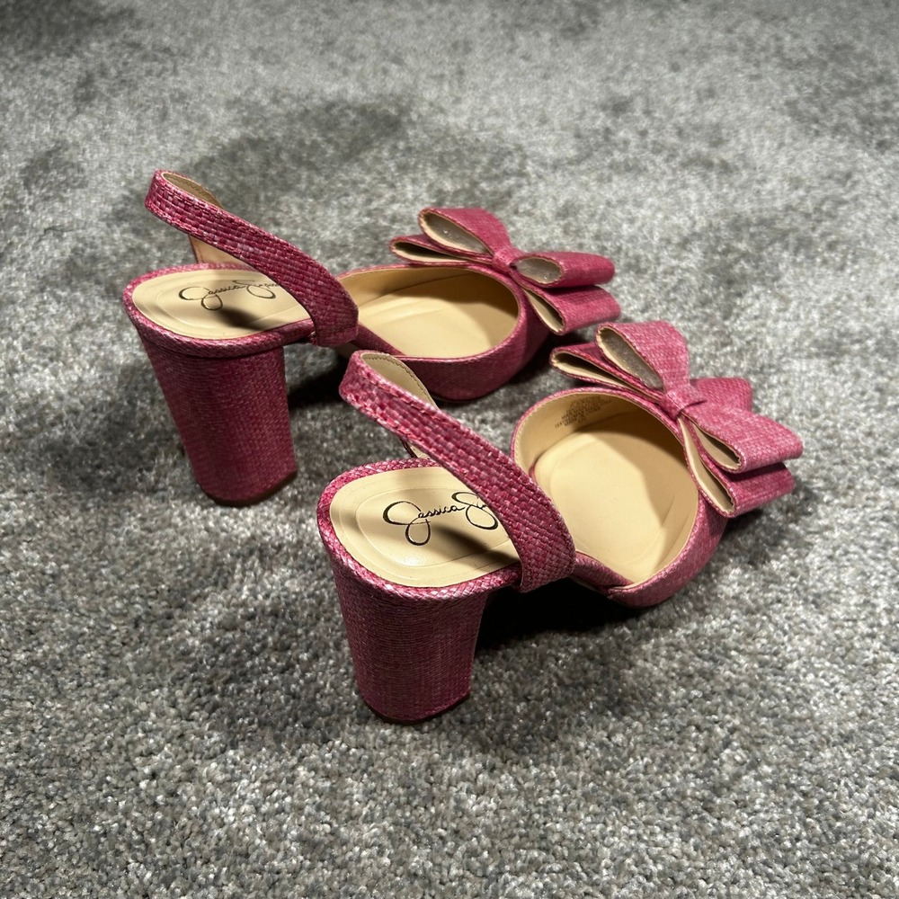 Jessica Simpson Nekira Pink Raffia Bow Slingback Block Heel Pumps JP-NEKIRA3 7.5 - Picture 2 of 6